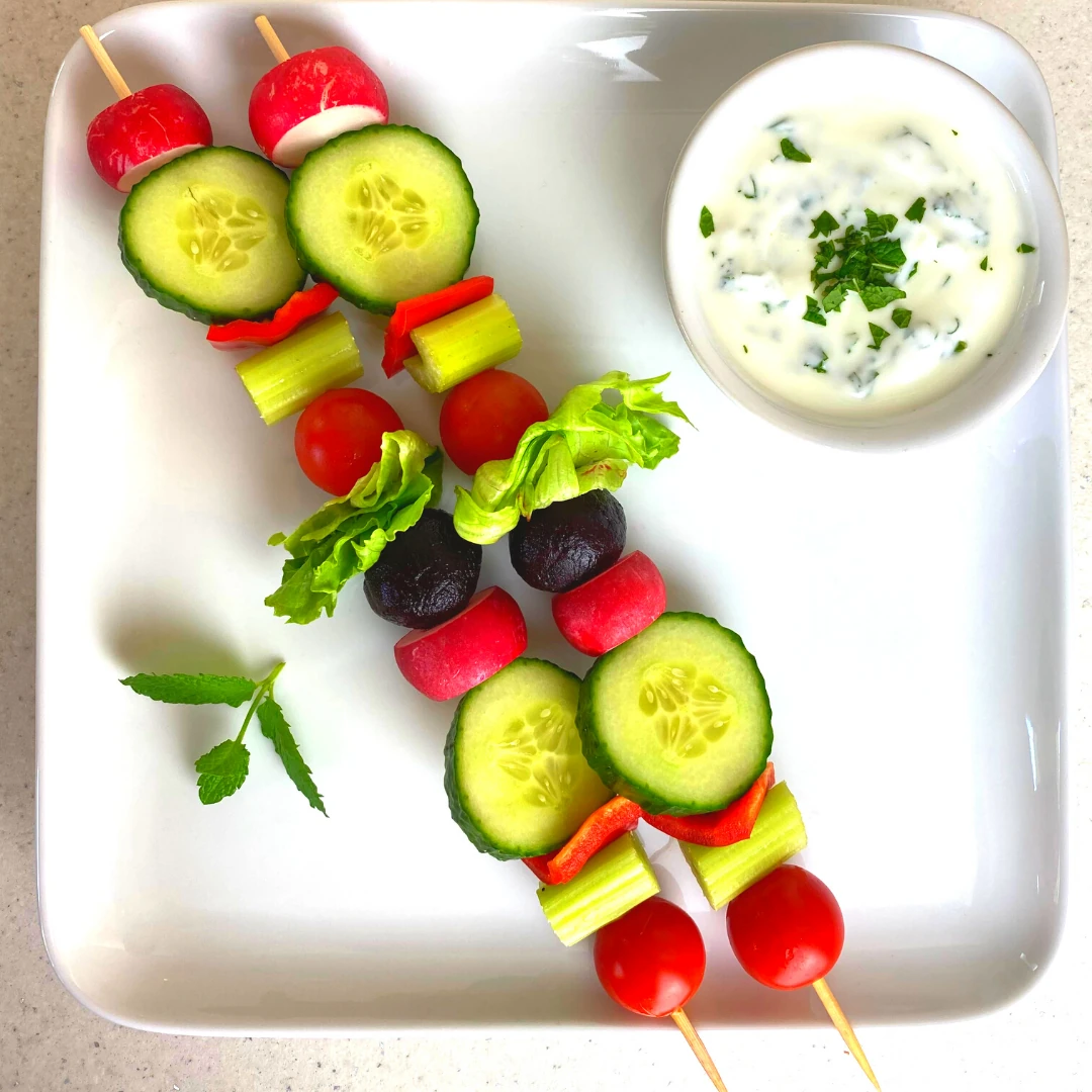 Summer on a Stick Salad Sticks with Yogurt Mint Dip Recipe