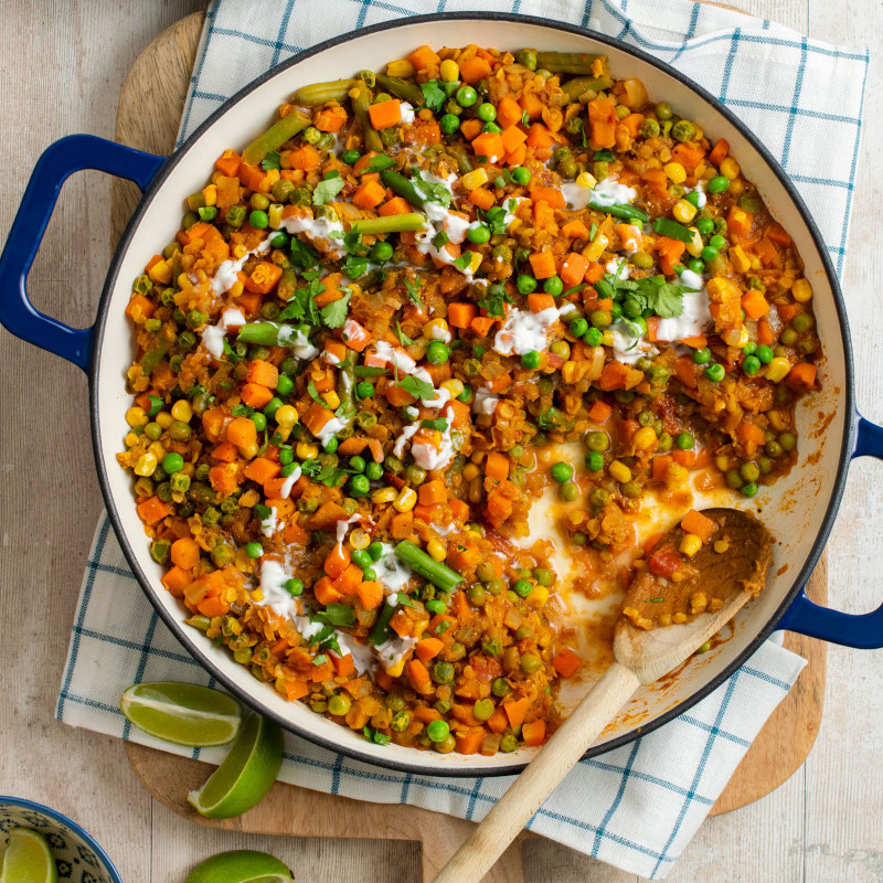 Mixed vegetable and red lentil curry